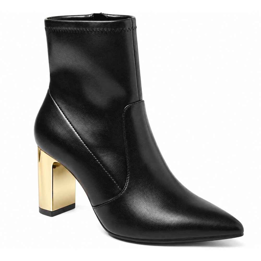 A New Day Sienna Black Low Shaft Heeled Boots Metallic Block Heel Size 9 NEW